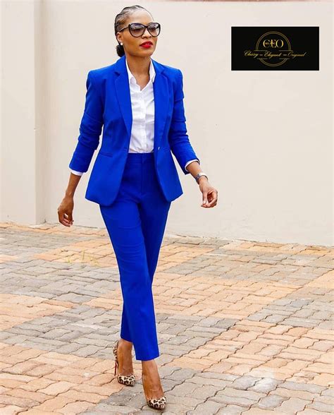 bright blue trouser suit women.